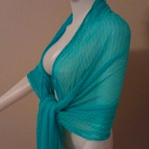 Sheer turquoise sarong pareo scarf wrap shawl - Picture 3 of 8